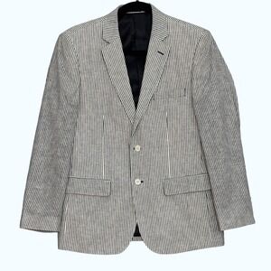 Jones NY Mens Jacket 42R Linen Cotton Seersucker Stripe Blazer Classic Preppy
